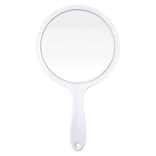 2-Way Hand Mirror 1X & 3X Magnification with white frame and handle for detailed and regular viewing, 6.5-inch diameter.