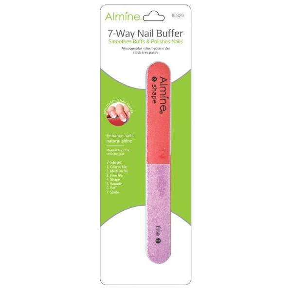 Almine 7 Way Buffer 6.4" smooths, buffs, and polishes nails to enhance natural shine in seven steps.