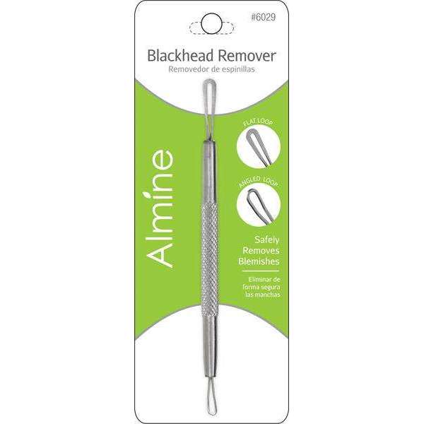 Almine Blackhead Remover stainless steel tool with non-slip grip, angled loop, and flat side for gentle blemish removal.
