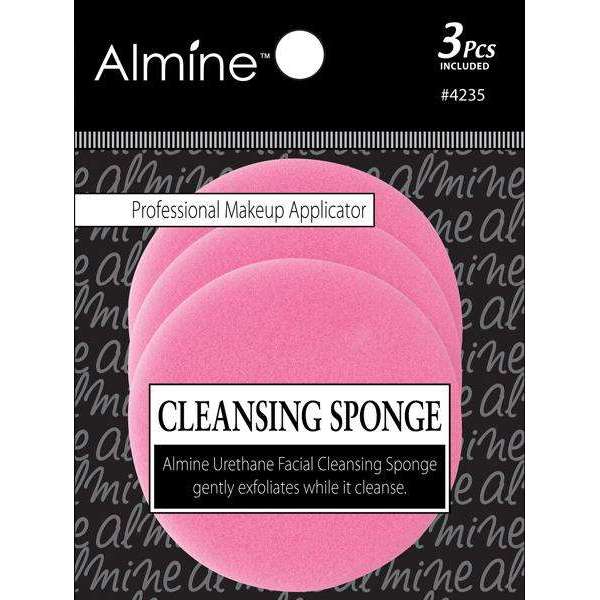 Almine Cleansing Sponges 3Ct pink urethane sponges gently exfoliate and purify skin, 3 pieces included.