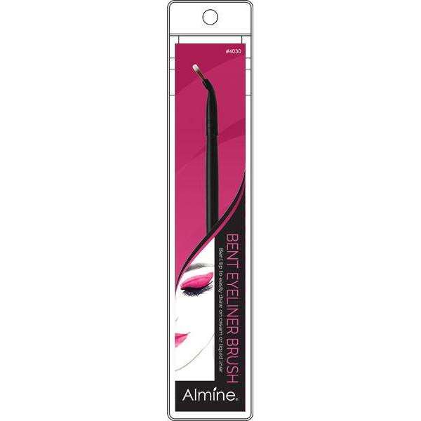 Almine Cosmetic Bent Eyeliner Brush with bent bristles for precise eyeliner application and comfortable grip.