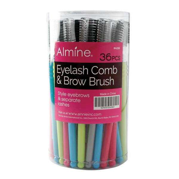 Annie International:Almine Eyelash Comb and Brow Brush Display, 36 Count Bulk Eye Brushes, Assorted Color