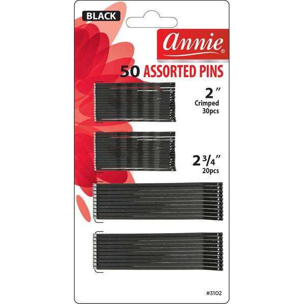 Annie International:Annie Assorted Pins 2in and 2 3/4in, 50 Count Metal Hair Pins, Black
