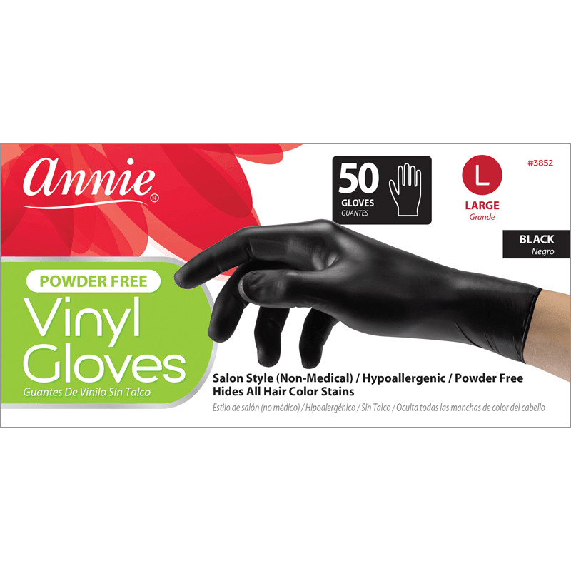 
                  
                    Load image into Gallery viewer, Annie Black Powder Free Vinyl Gloves 50ct Gloves Annie Large  
                  
                