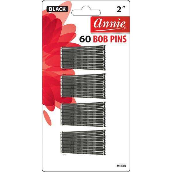 Annie International:Annie Bob Pins 2In, 60 Count Metal Hair Pins, Black