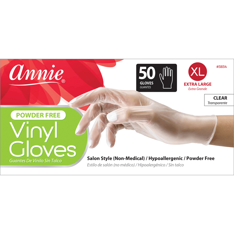 Annie International:Annie Clear Powder Free Vinyl Gloves 50ct:X-Large