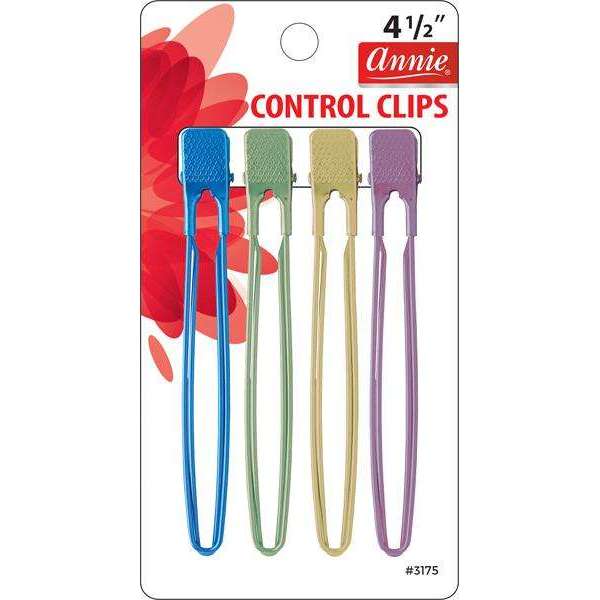 Annie International:Annie Control Clips 4.5in, 4 Count Metal Hair Clips, Assorted Colors