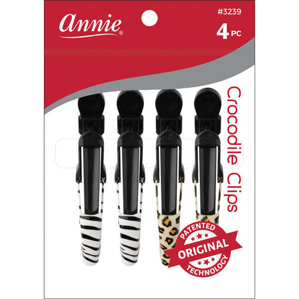 Annie Crocodile Clip 4.5" Zebra & Leopard 4ct Hair Clips Annie
