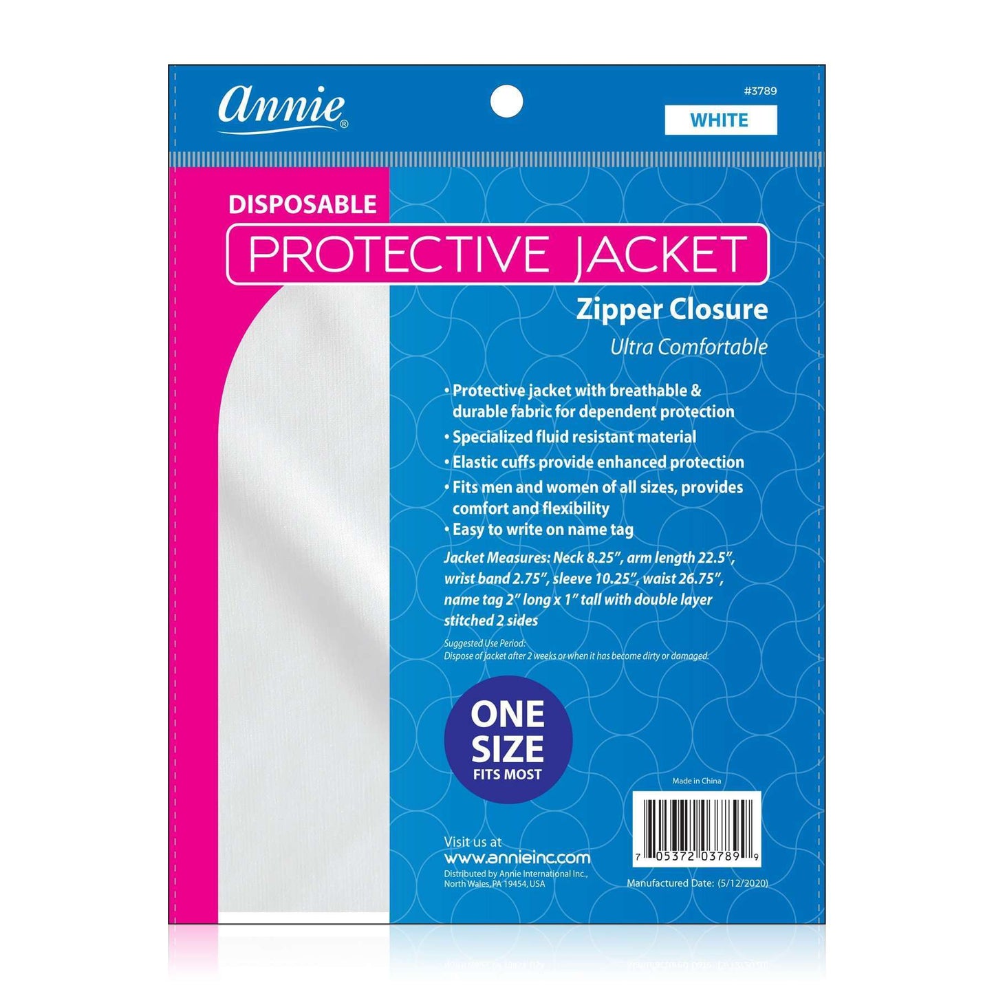 Annie International:Annie Disposable Protective Jacket w Zipper