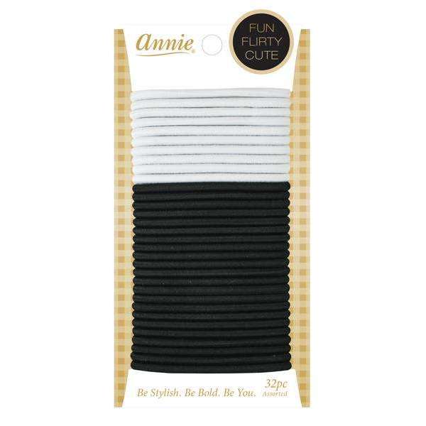 Annie Elastic Ponytailer 32ct White and Black Rubber Bands Annie   