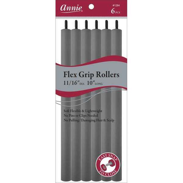 Annie International:Annie Flex Grip Rollers 11/16in, 6 Count Extra Long Heatless Hair Curlers, Gray