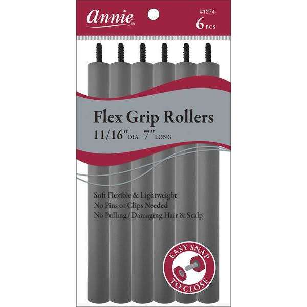 Annie International:Annie Flex Grip Rollers 11/16in, 6 Count Heatless Hair Curlers, Gray