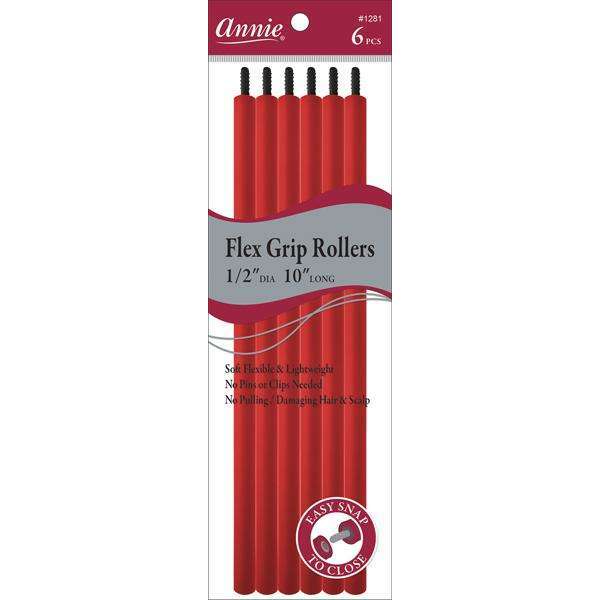Annie International:Annie Flex Grip Rollers 1/2in, 6 Count Extra Long Heatless Hair Curlers, Red