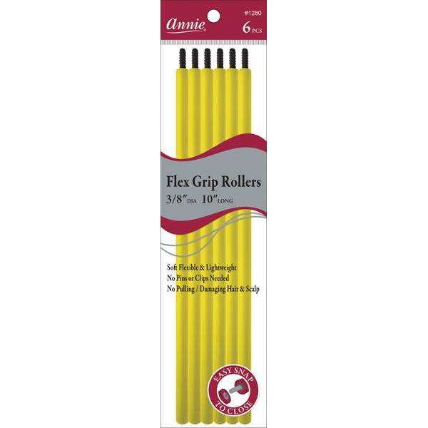 Annie International:Annie Flex Grip Rollers 3/8in, 6 Count Extra Long Heatless Hair Curlers, Yellow