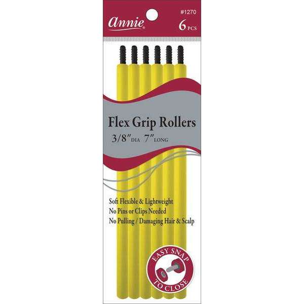 Annie International:Annie Flex Grip Rollers 3/8in, 6 Count Heatless Hair Curlers, Yellow