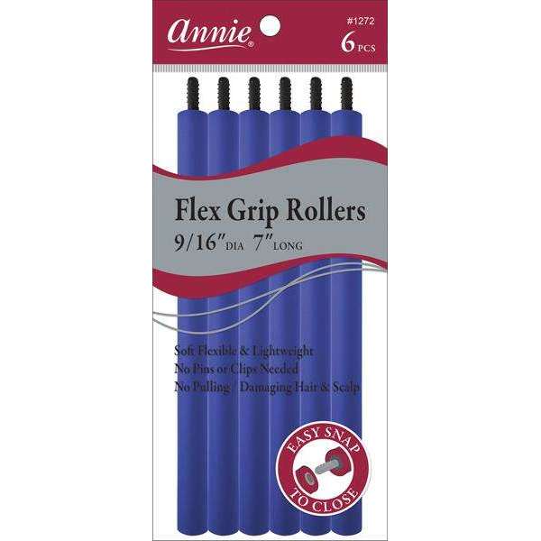 Annie International:Annie Flex Grip Rollers 9/16in, 6 Count Heatless Hair Curlers, Blue