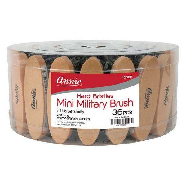 Annie International:Annie Hard Mini Military Brush Bulk, 36 Count Hair Brush Display, Brown