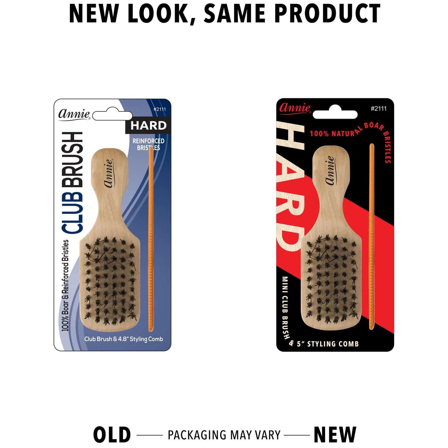 Annie International:Annie Hard Mini Wooden Club Boar Bristle Brush With Comb 4.8In