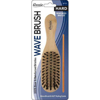 Annie Hard Mini Wooden Wave Boar Bristle Brush With Comb 4.8In