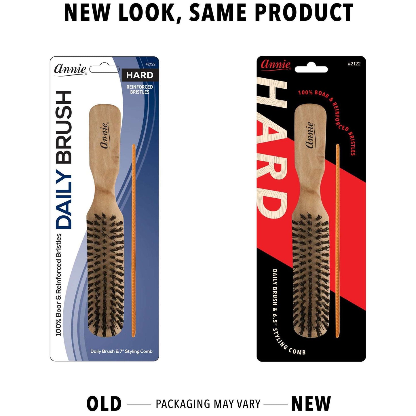 Annie International:Annie Hard Wood Daily Boar Bristle Brush With Comb 7In