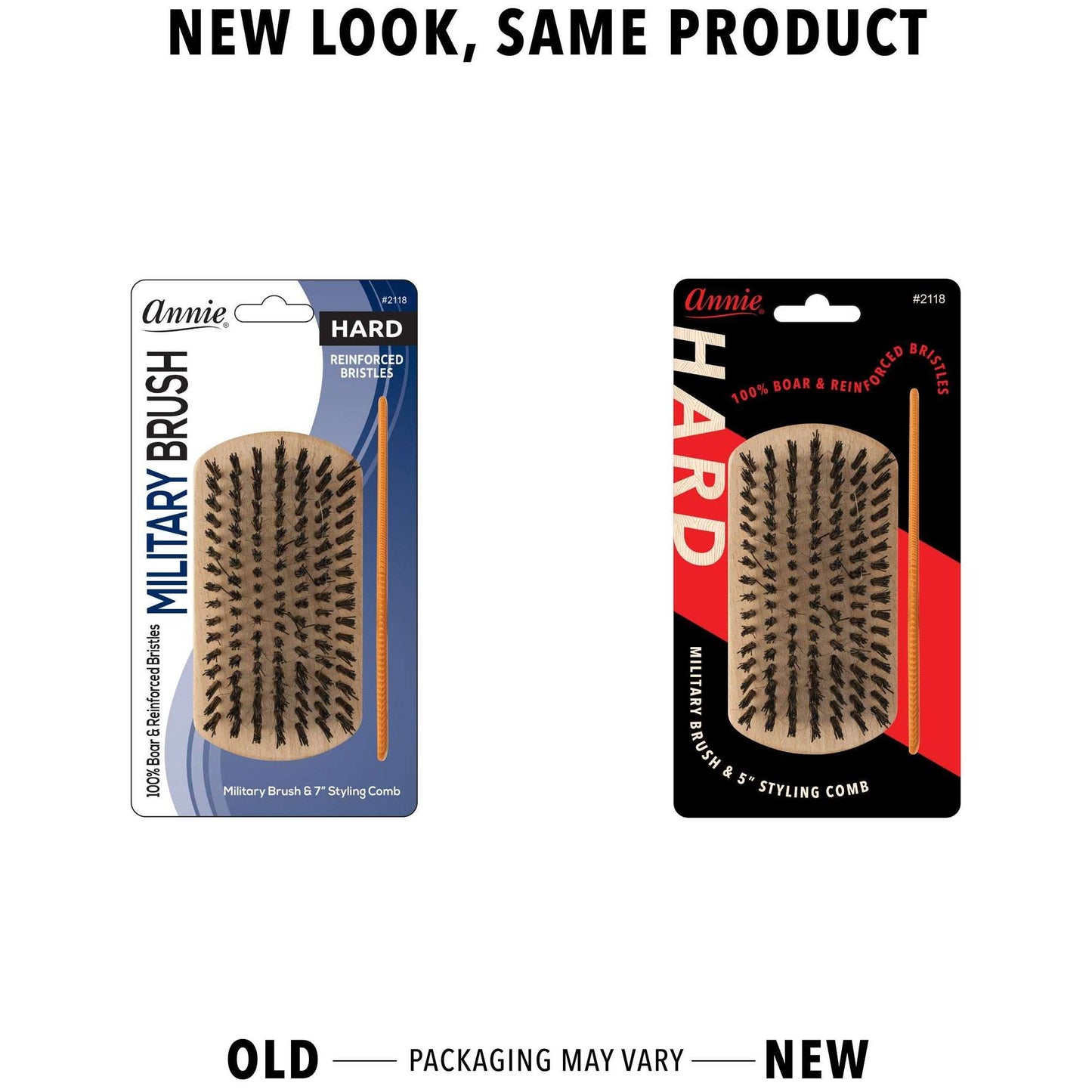 Annie International:Annie Hard Wood Military Boar Bristle Brush With Comb 4.8In