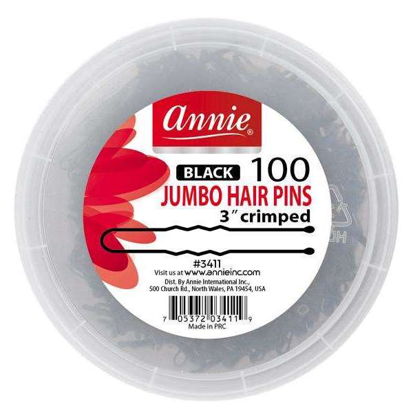Annie International:Annie Jumbo Hair Pins 3In Black Crimped 100ct