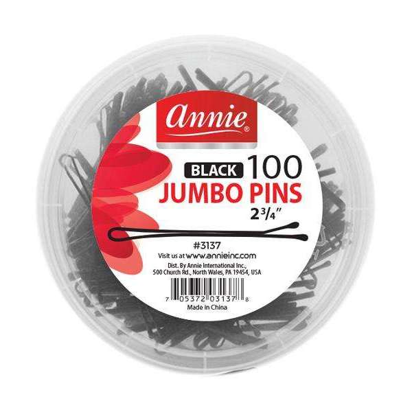 Annie International:Annie Jumbo Pins 2 3/4in, 100 Count Metal Hair Pins, Black