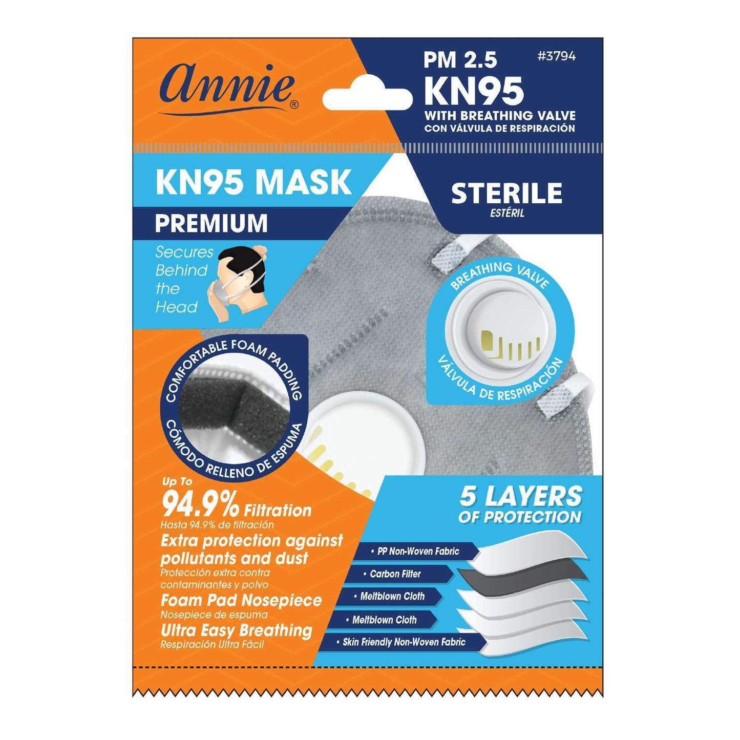 Annie International:Annie KN95 3D Mask with Breathing Valve & Carbon in Gray