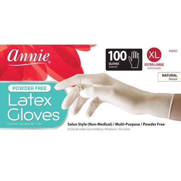 Annie International:Annie Latex Gloves Powder Free, 100 Count Salon Gloves, White:X-Large