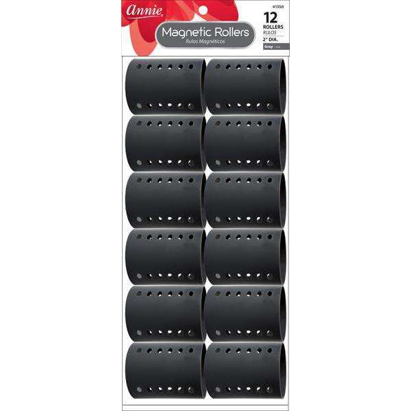 Annie International:Annie Magnetic Rollers 2in, 12 Count Hair Curlers, Gray