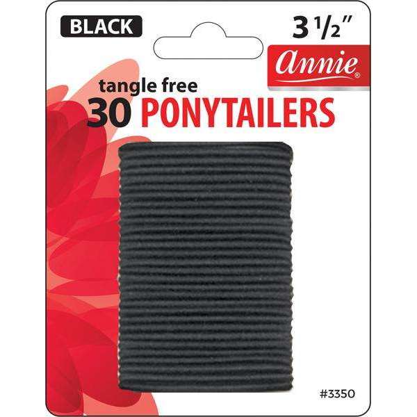 Annie International:Annie No Tangle Ponytailers 3 1/2in, 30 Count Elastic Hair Ties, Black