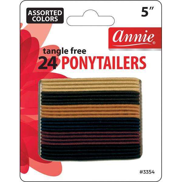 Annie International:Annie No Tangle Thin Ponytailers 5in, 24 Count Elastic Hair Ties, Assorted Color