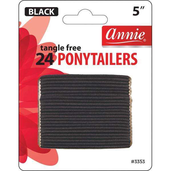 Annie International:Annie No Tangle Thin Ponytailers 5in, 24 Count Elastic Hair Ties, Black