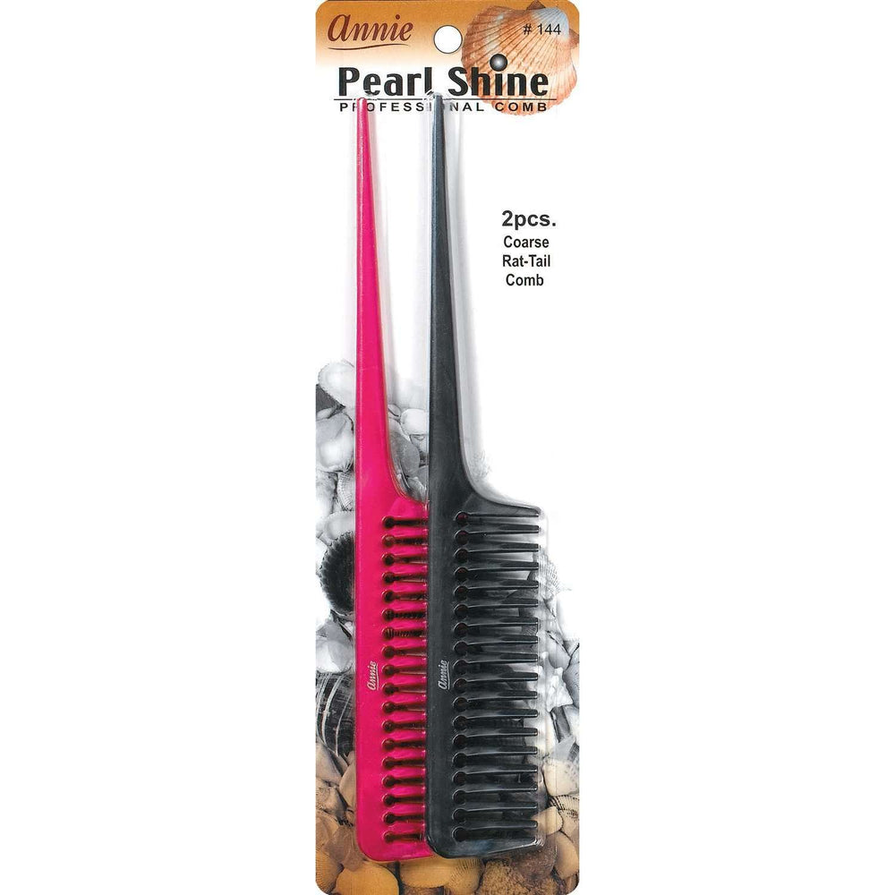 Annie Pearl Shine Combs Rat Tail 2Ct Asst Color Combs Annie Ash Grey and Magenta  