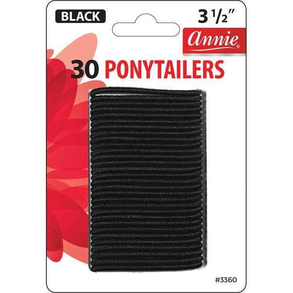 Annie International:Annie Thin Ponytailers 3 1/2in, 30 Count Elastic Hair Ties, Black