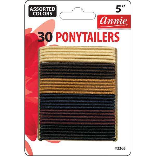 Annie International:Annie Thin Ponytailers 5in, 30 Count Elastic Hair Ties, Assorted Color