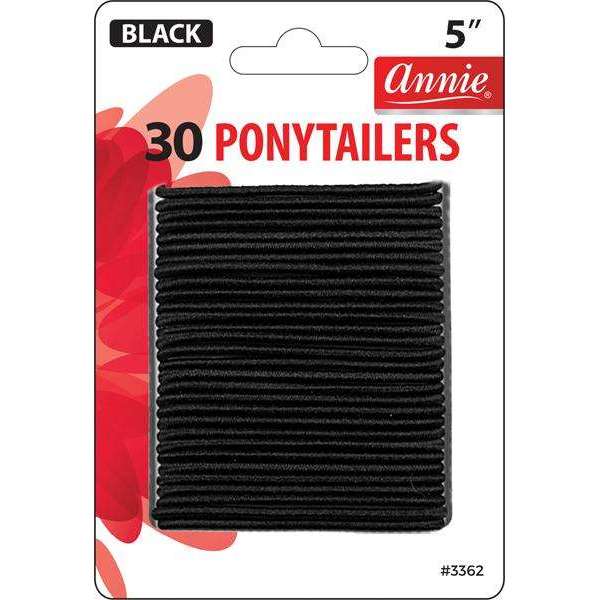 Annie International:Annie Thin Ponytailers 5in, 30 Count Elastic Hair Ties, Black
