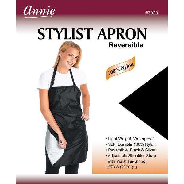 Annie International:Annie Reversible Stylist Apron Waist-Tie String Black/Silver