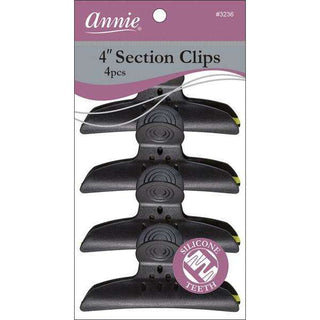 Annie Round Handle Section Clips With Silicone Teeth 4Ct Black