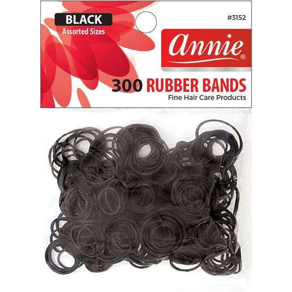 Annie International:Annie Rubber Bands Assorted Sizes, 300 Count Elastic Hair Ties, Black