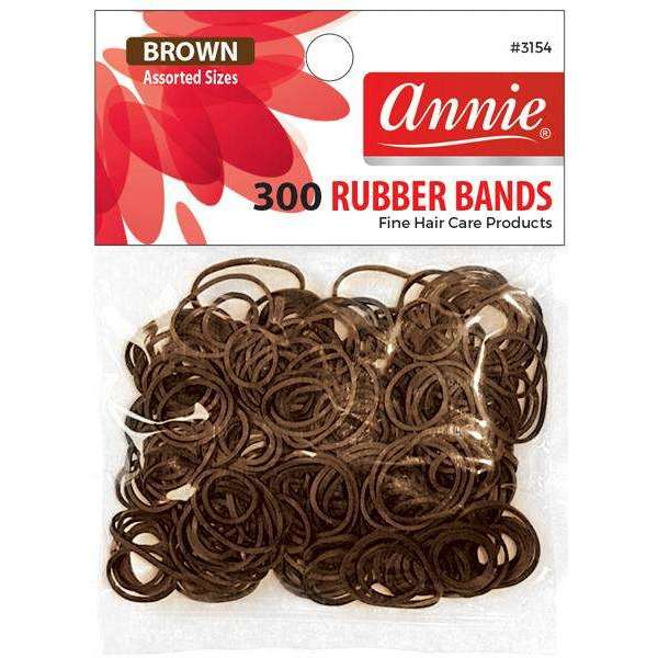 Annie International:Annie Rubber Bands Assorted Sizes, 300 Count Elastic Hair Ties, Brown