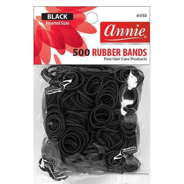 Annie International:Annie Rubber Bands Assorted Sizes, 500 Count Elastic Hair Ties, Black