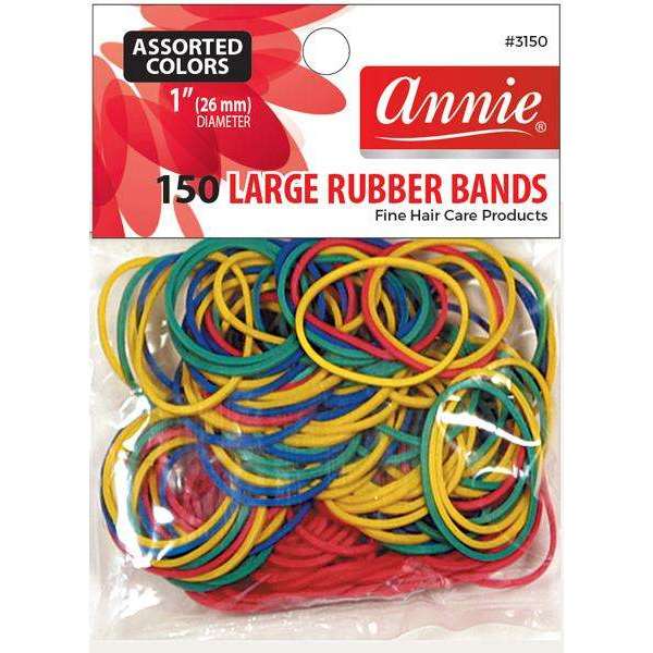 Annie International:Annie Rubber Bands Large 26mm, 150 Count Elastic Hair Ties, Assorted Colors
