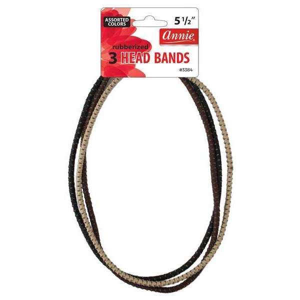 Annie International:Annie Rubberized Head Band 3ct Asst Color