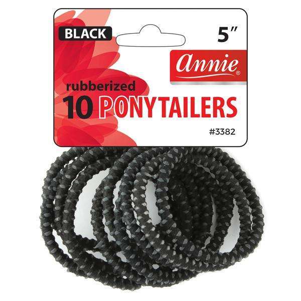 Annie International:Annie Rubberized Ponytailer 2in, 10 Count Thick Hair Ties, Black