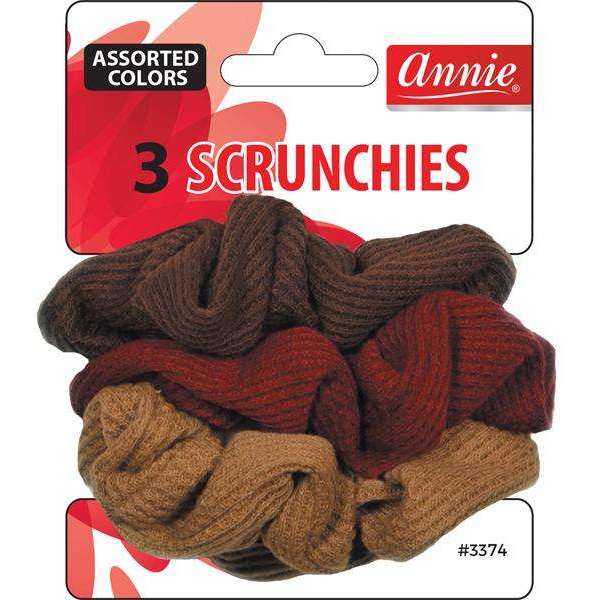 Annie International:Annie Scrunchies, 3 Count Elastic Fabric Hair Band, Assorted brown