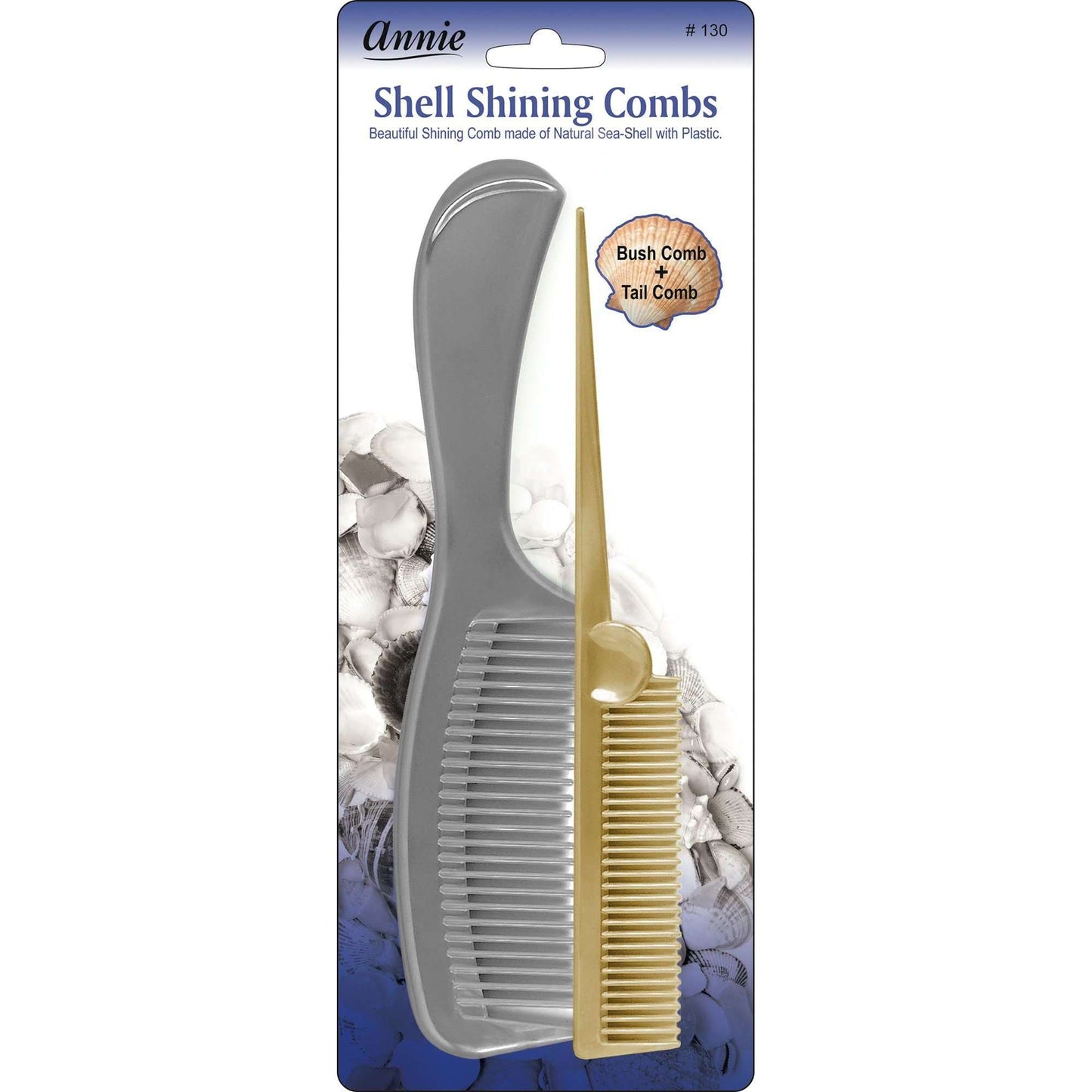 Annie International:Annie Shell Shining Combs Bushtail 2Ct Asst Color:Metallic Silver/Gold