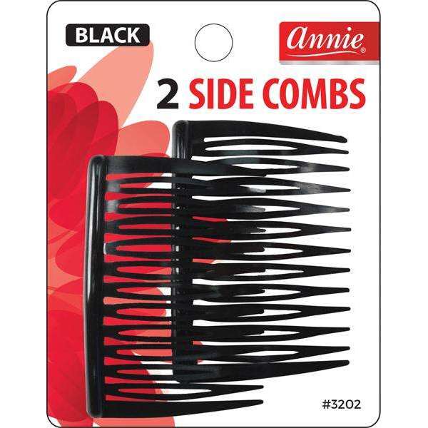 Annie International:Annie Side Combs Medium 2Ct Black