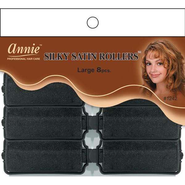 Annie International:Annie Silky Satin Rollers Size L 8Ct Black