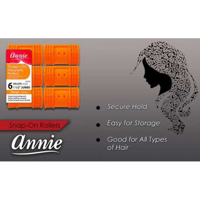 Annie International:Annie Snap-On Magnetic Rollers 1 1/2in, 6 Count Jumbo Hair Curlers, Orange